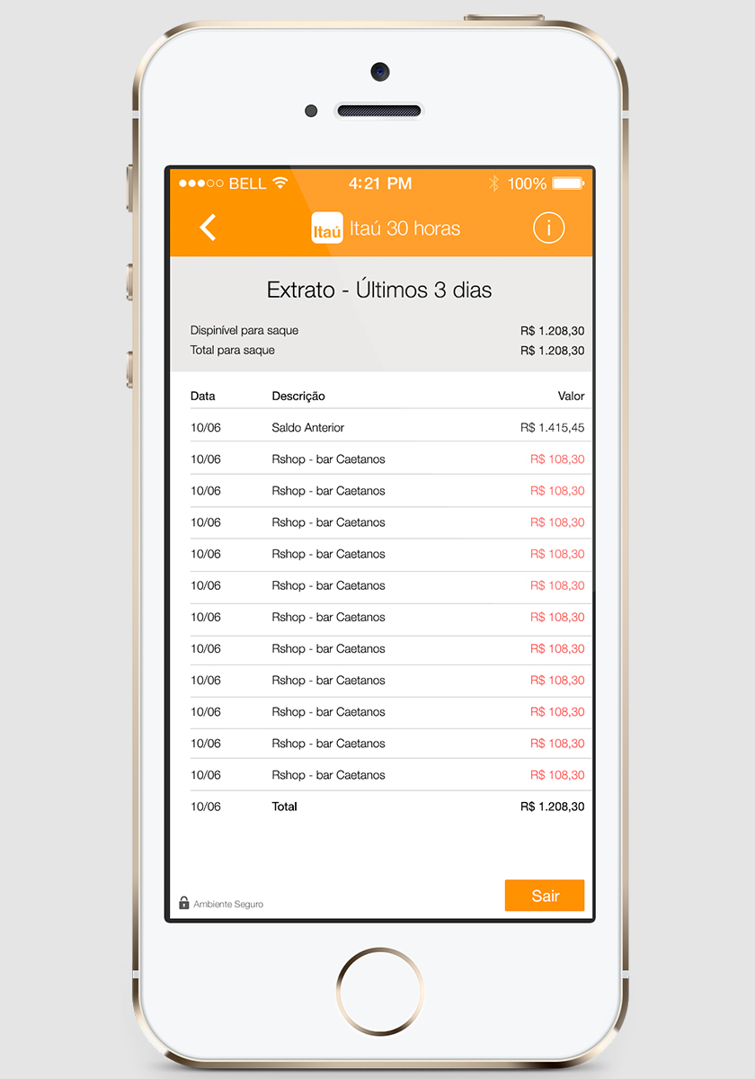 Redesign do aplicatico do Banco Itaú para iOS7